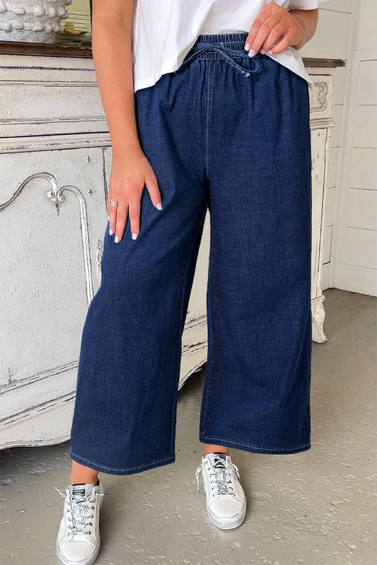 Real Teal Plus Size Drawstring High Waist Wide Leg Casual Jeans-Chaelisa's New Jammies