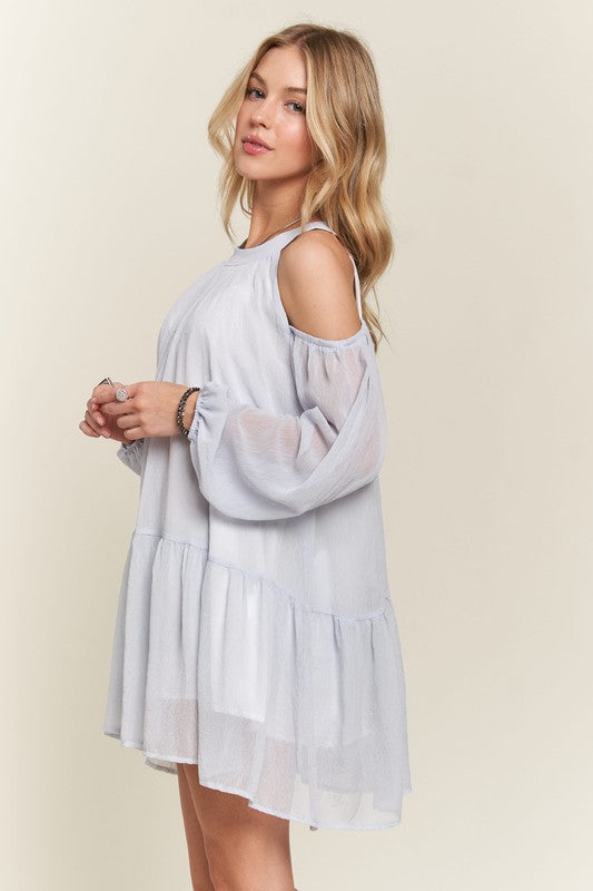 ADORA Cold Shoulder Balloon Sleeve Mini Dress-Chaelisa's New Jammies