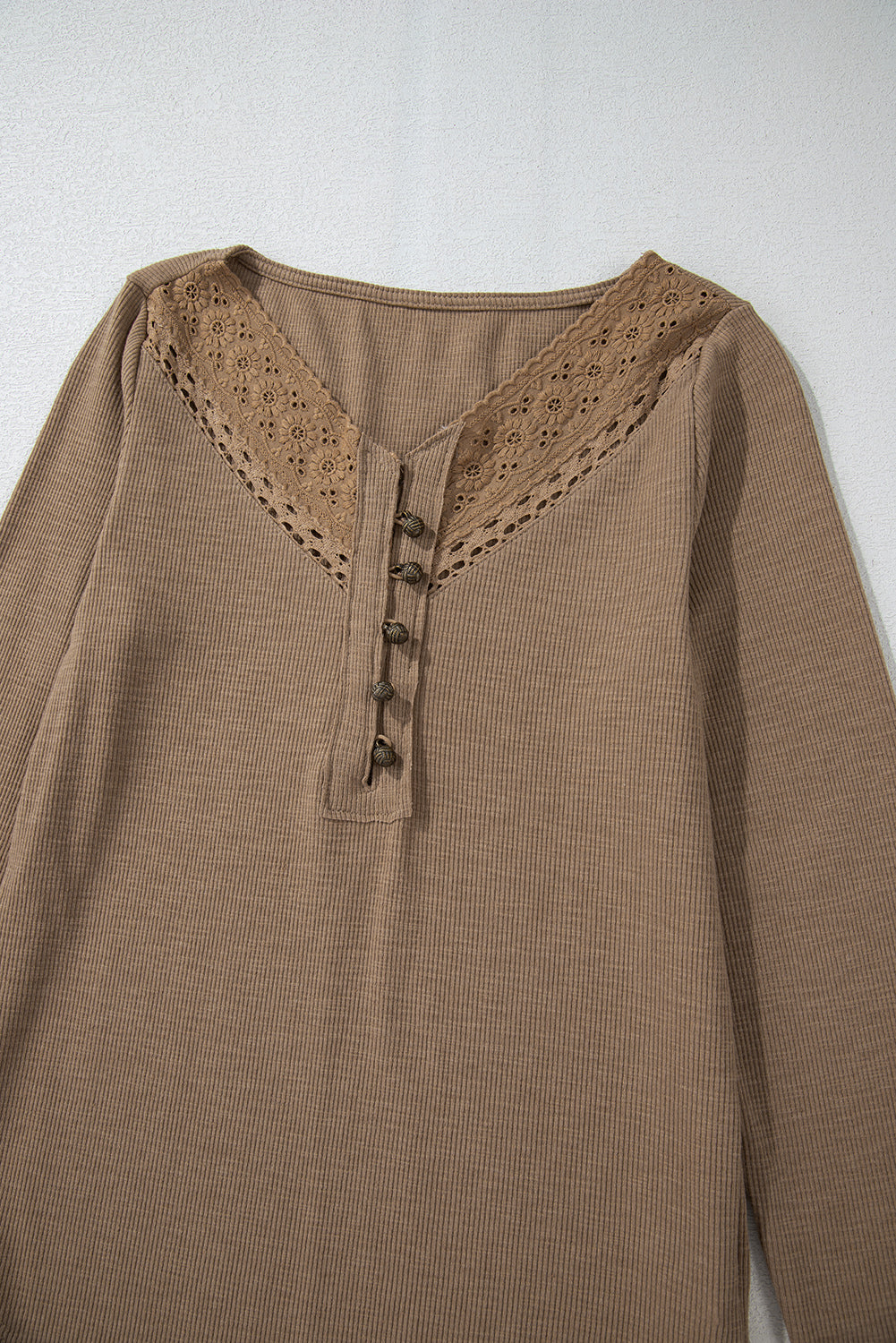 Chestnut Anglaise Broider Ribbed Long Sleeve Top-Chaelisa's New Jammies