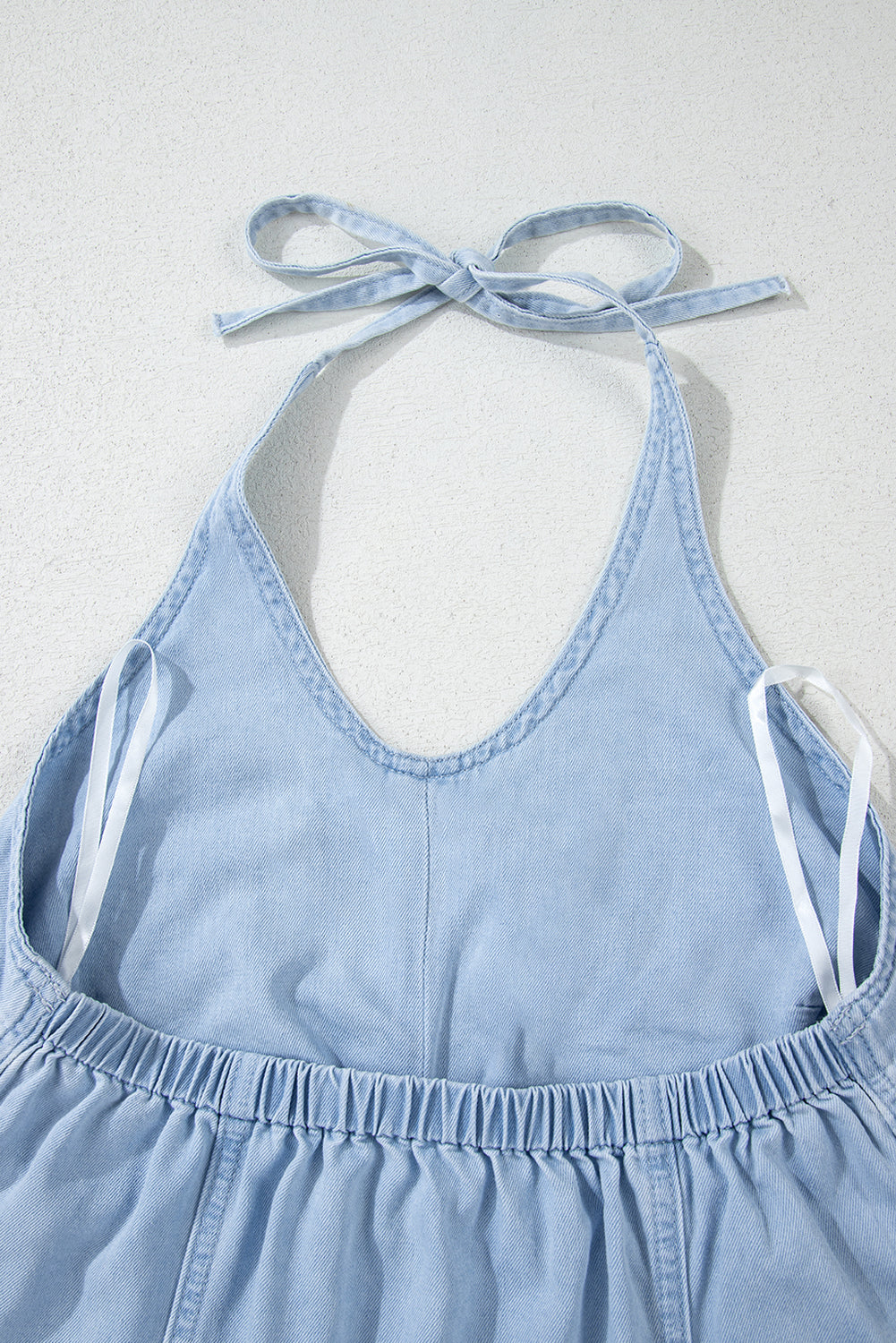 Beau Blue Knotted Open Back Halterneck Denim Tank Top-Chaelisa's New Jammies