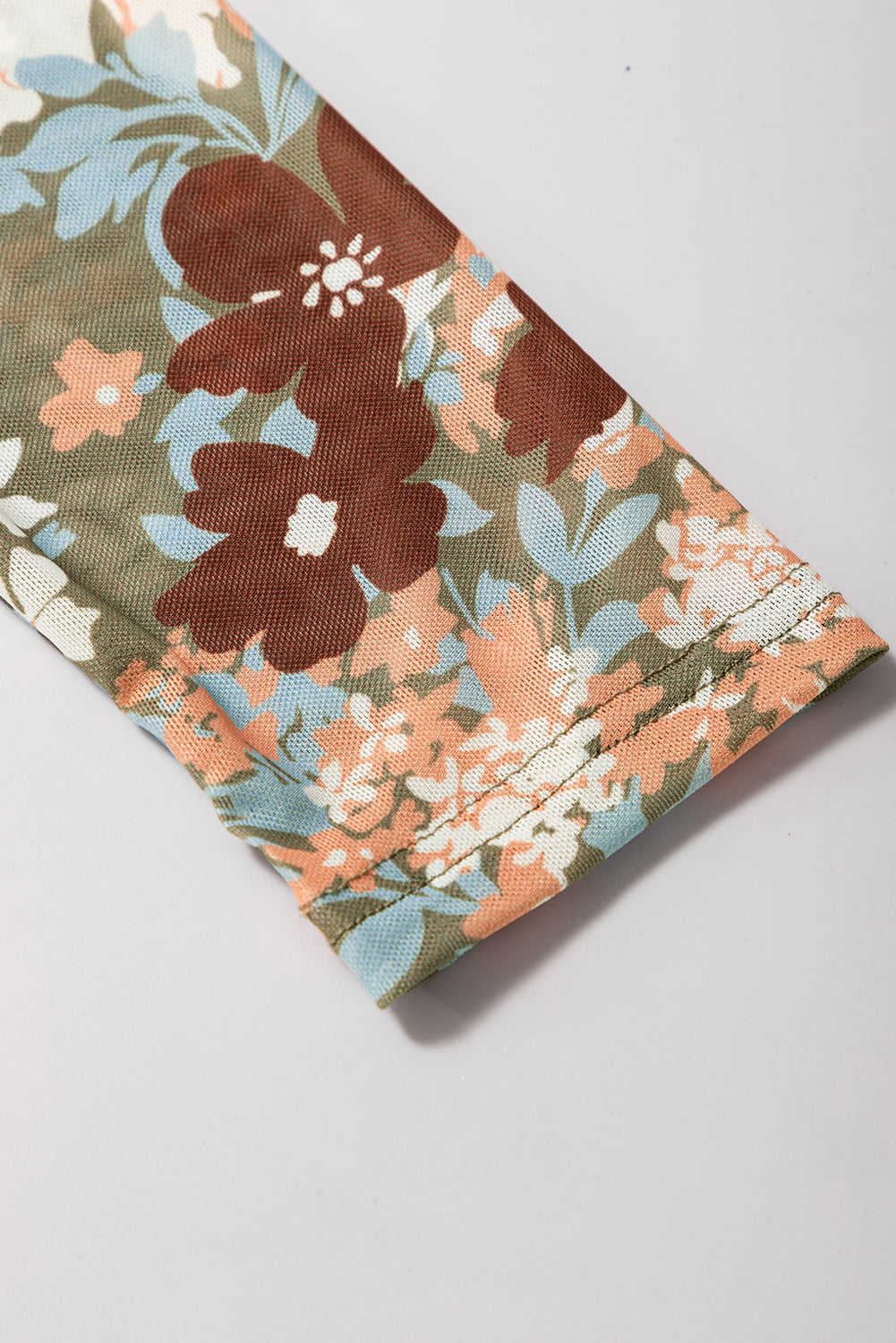 Green Floral Print Mesh Fitted Long Sleeve Top-Chaelisa's New Jammies