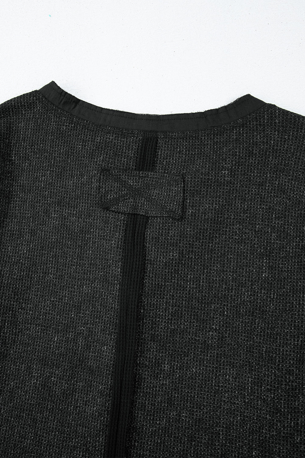 Black Acid Wash Waffle Knit Buttoned Neckline Long Sleeve Top-Chaelisa's New Jammies
