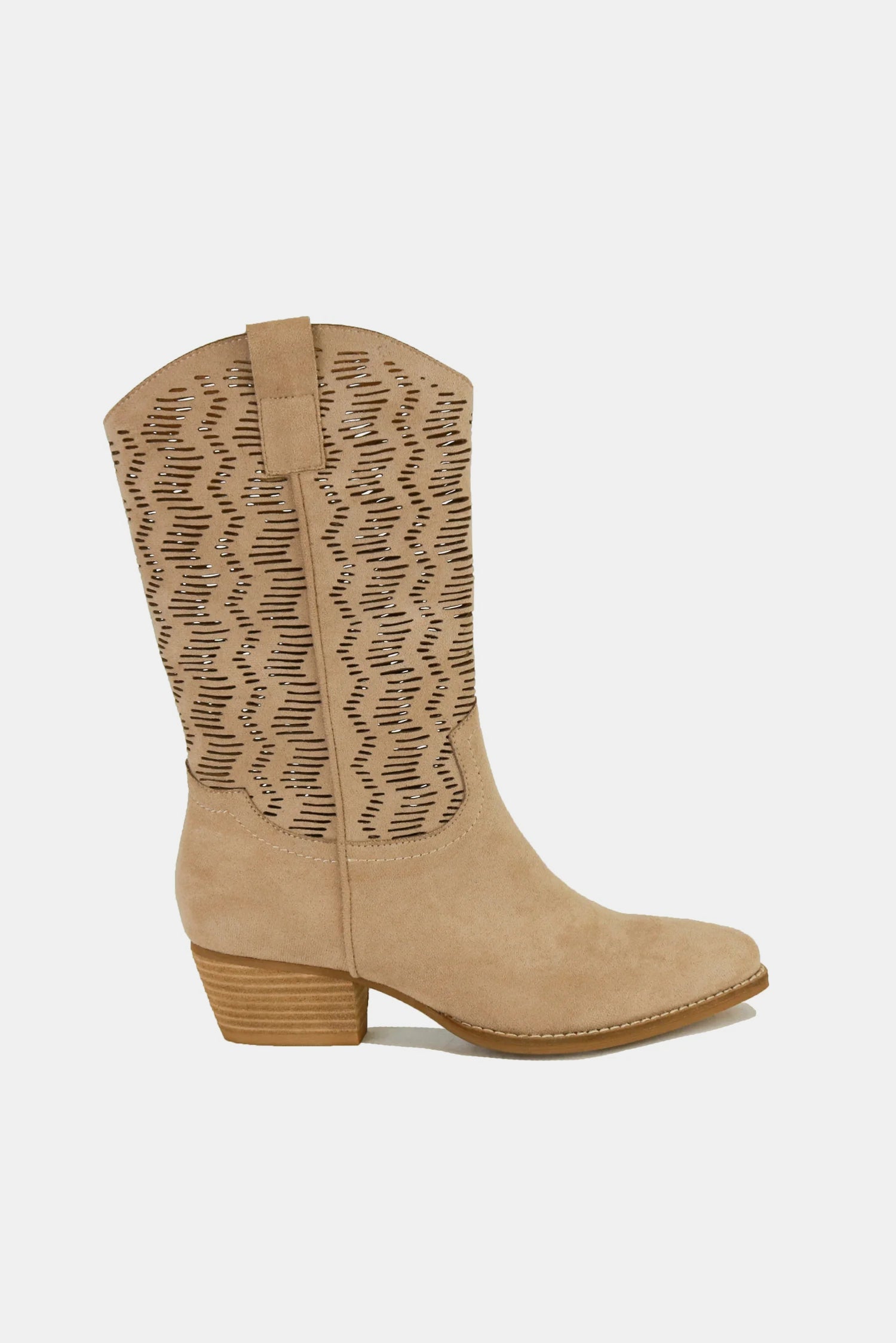 Beast Fashion Faux Suede Laser Cut Detail Block Heel Boots-Chaelisa's New Jammies