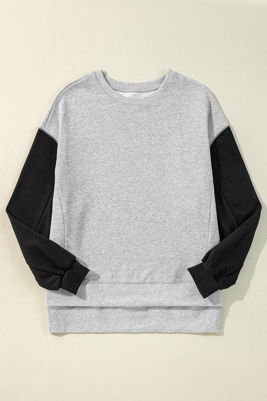 Gray Two Tone Patchwork Drop Shoulder Pullover Sweatshirt-Chaelisa's New Jammies
