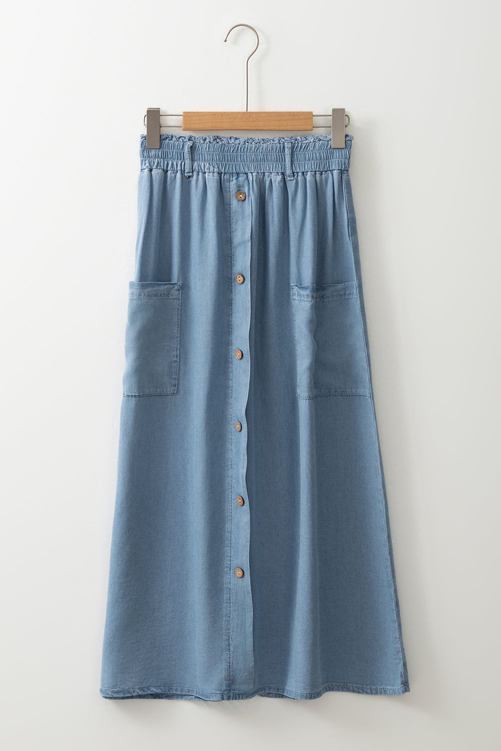 Beau Blue Buttoned Front High Waist Side Pockets Denim Maxi Skirt-Chaelisa's New Jammies