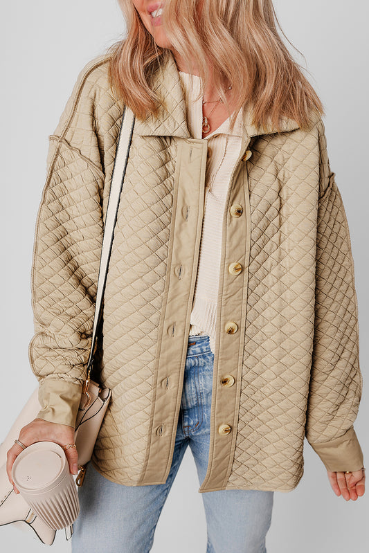 Jet Stream Solid Color Quilted Puffer Buttoned Shacket-Chaelisa's New Jammies