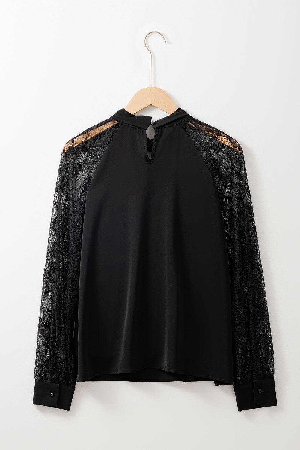 Black Keyhole Neckline Floral Lace Raglan Sleeve Blouse-Chaelisa's New Jammies