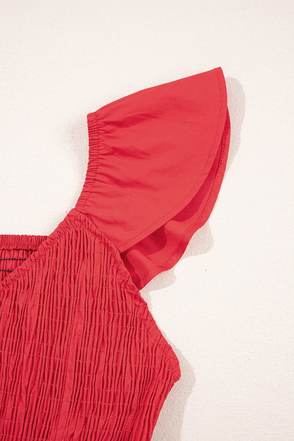 Fiery Red V Neck Flutter Sleeve Smocked Bodice High Waist Ruffle Maxi Dress - Chaelisa's New Jammies