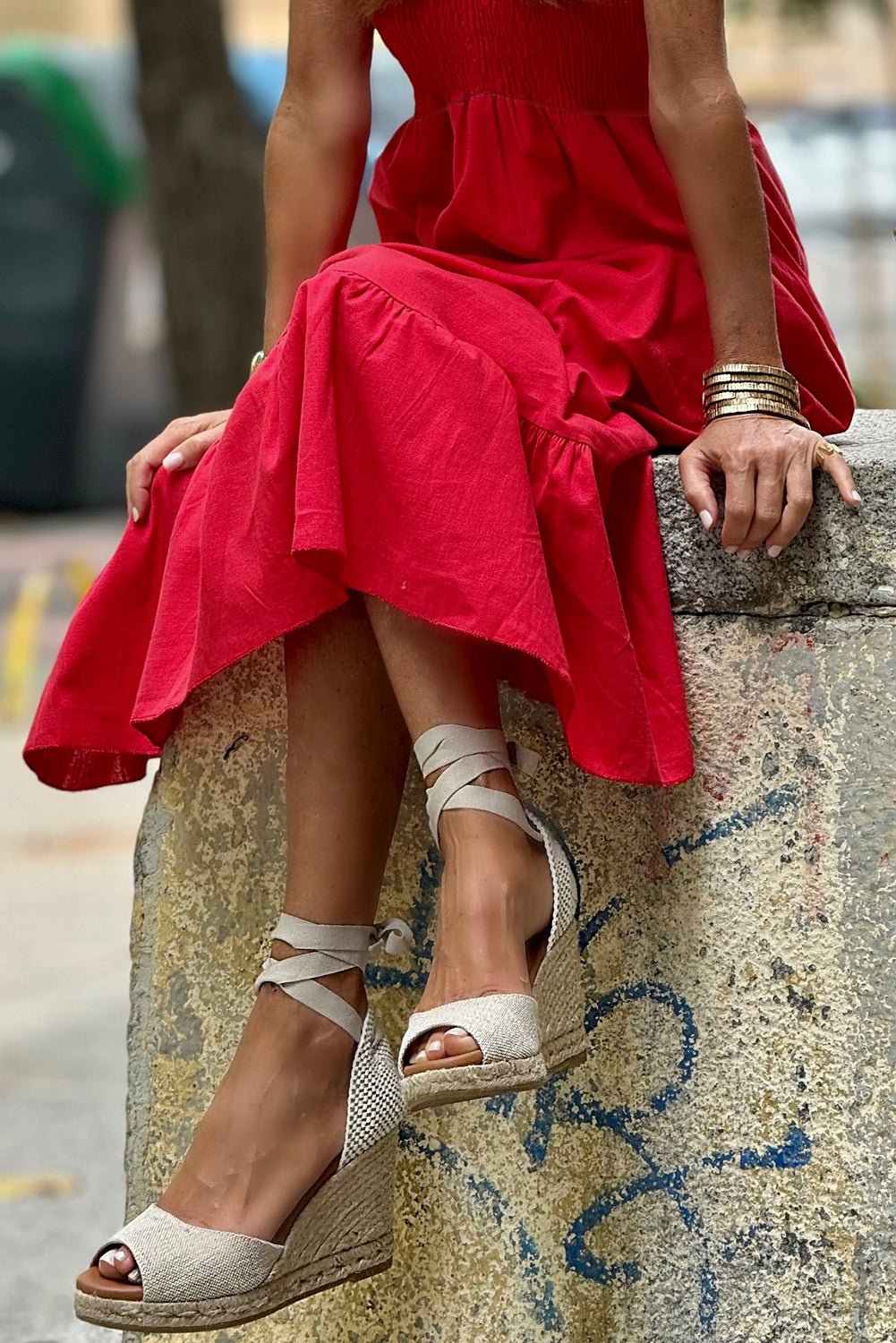 Fiery Red V Neck Flutter Sleeve Smocked Bodice High Waist Ruffle Maxi Dress - Chaelisa's New Jammies