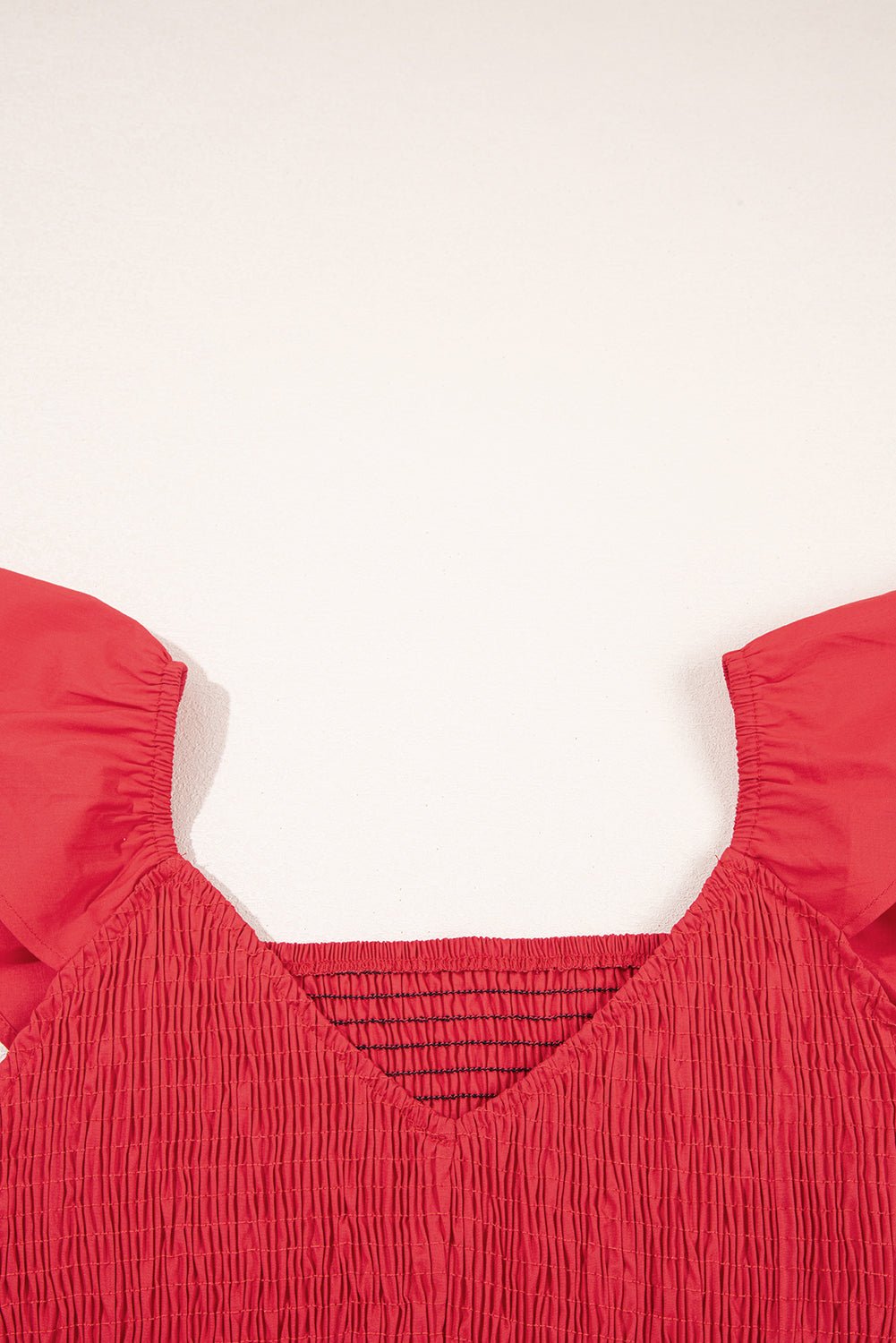 Fiery Red V Neck Flutter Sleeve Smocked Bodice High Waist Ruffle Maxi Dress - Chaelisa's New Jammies