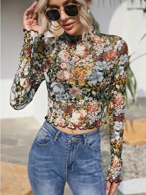 Floral mock neck crop top - Chaelisa's New Jammies