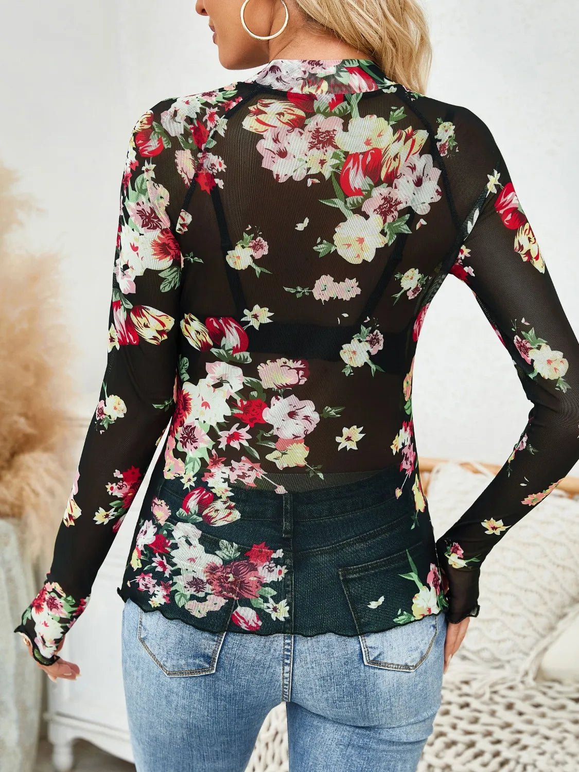 Floral Mock Neck Long Sleeve Top - Chaelisa's New Jammies