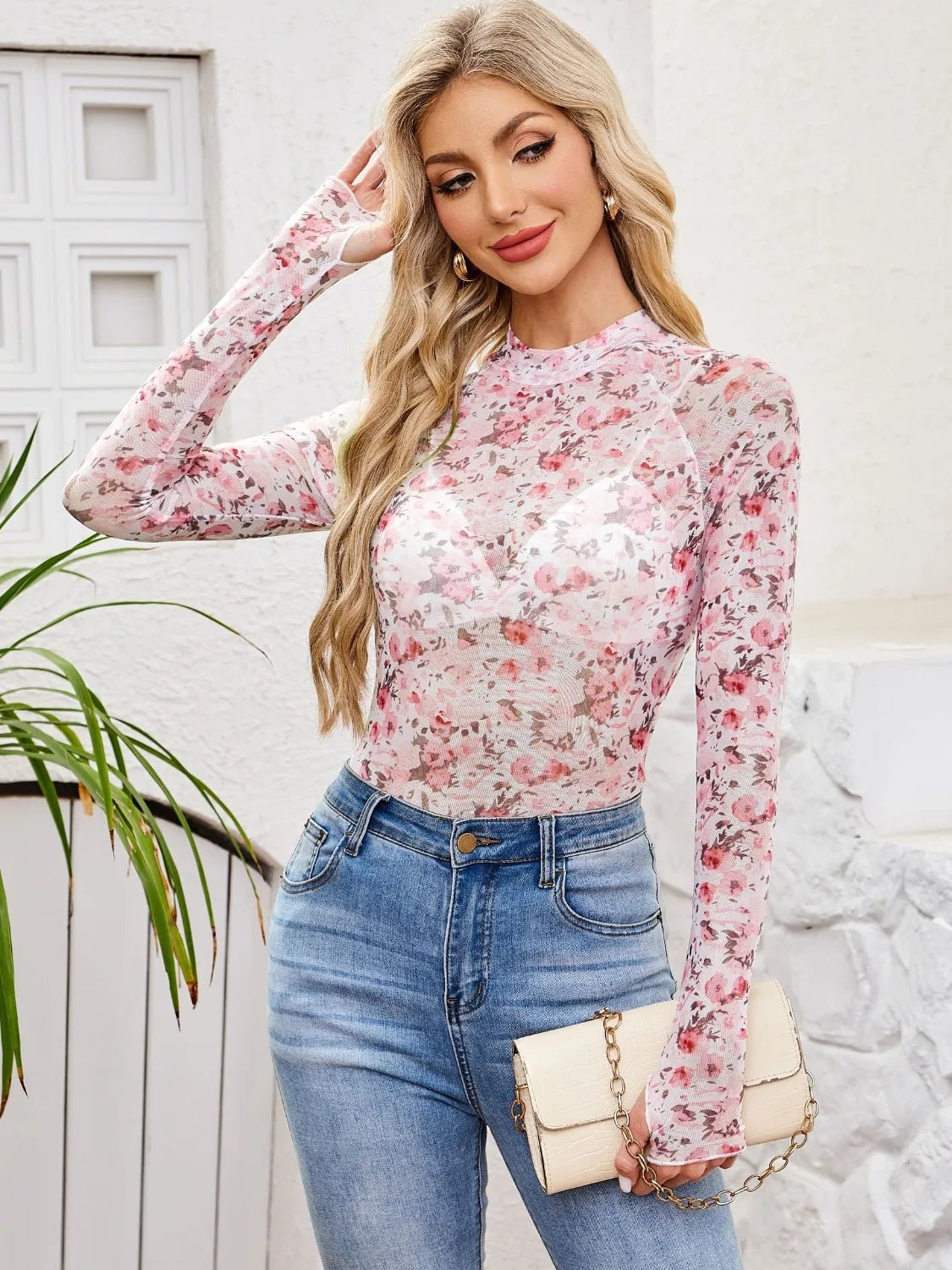 Floral Mock Neck Long Sleeve Top - Chaelisa's New Jammies