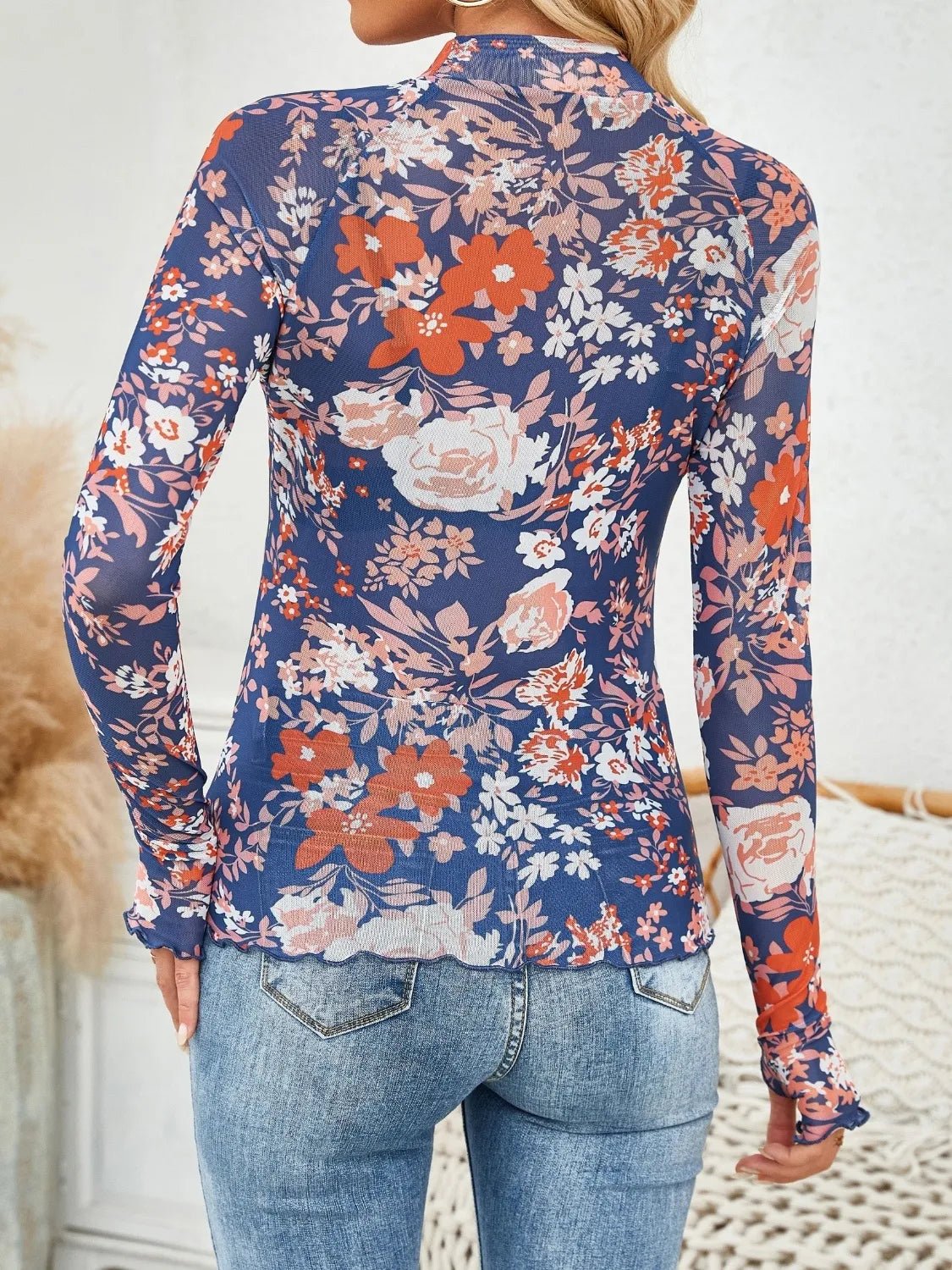 Floral Mock Neck Long Sleeve Top - Chaelisa's New Jammies