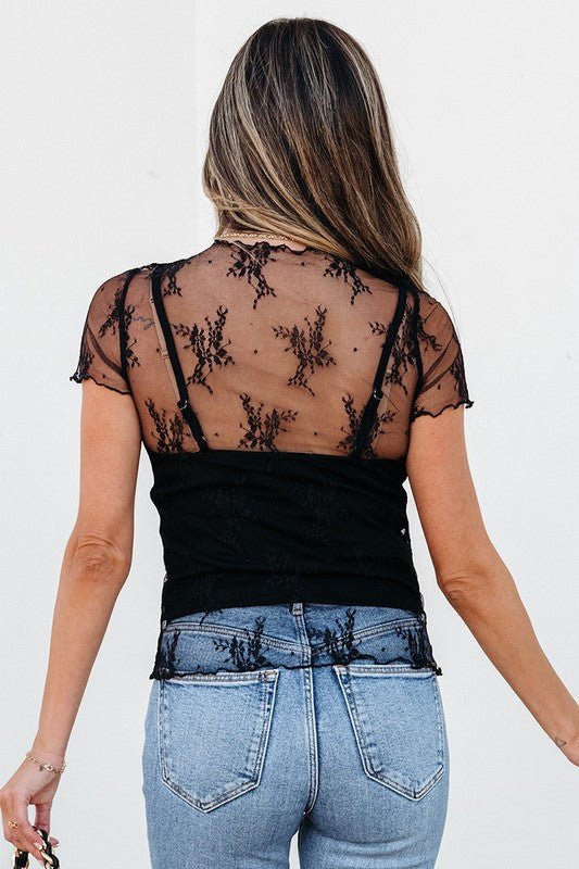 Floral Sheer Mesh Short Sleeve Mock Neck Blouse - Chaelisa's New Jammies