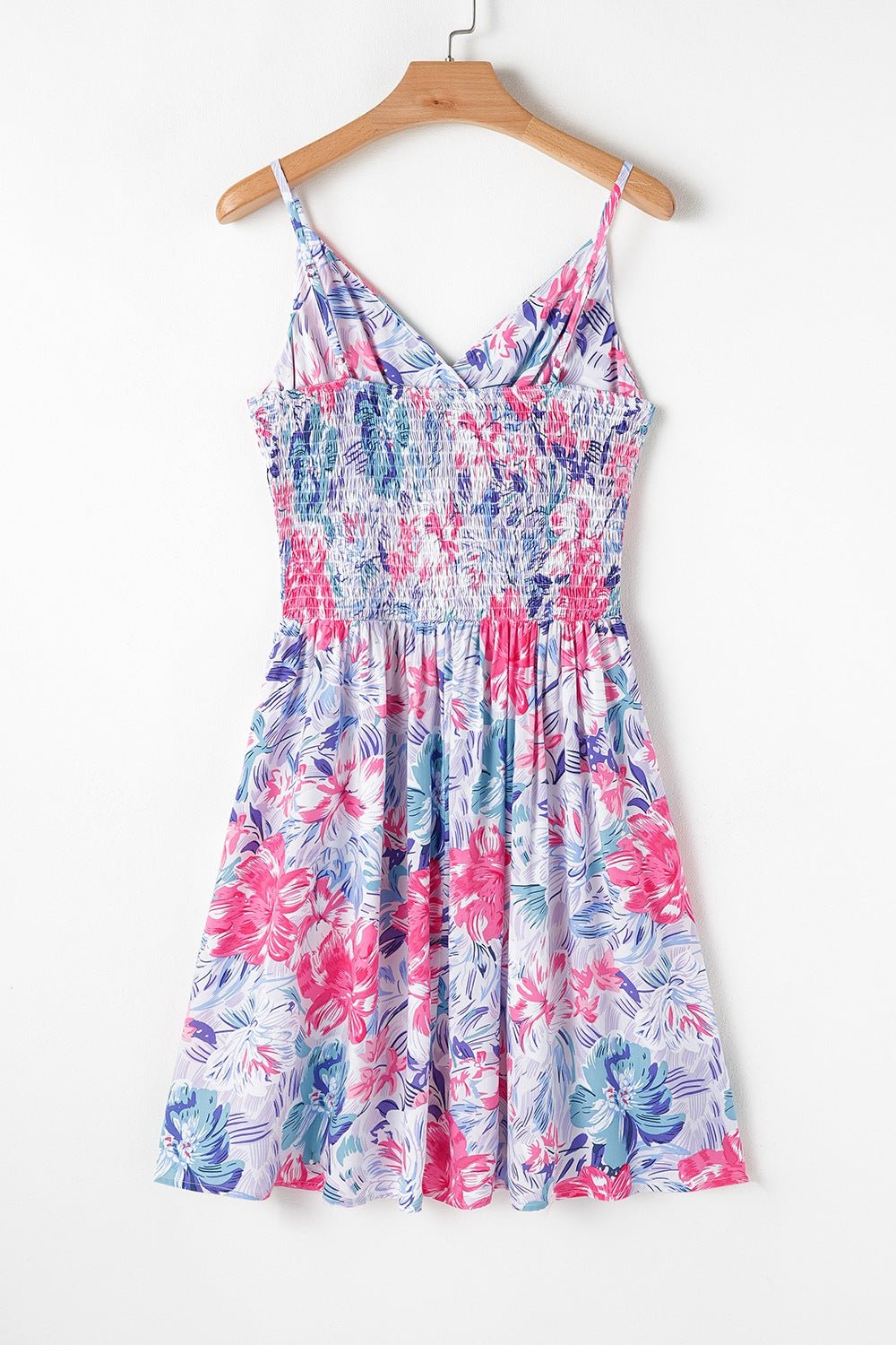 Floral Spaghetti Strap Surplice Neck Shirred Waist Mini Dress - Chaelisa's New Jammies