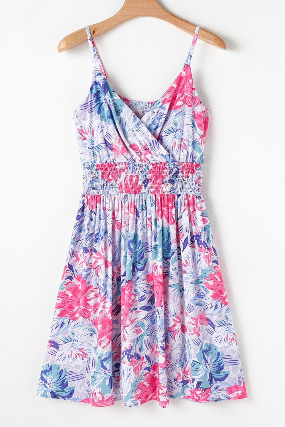 Floral Spaghetti Strap Surplice Neck Shirred Waist Mini Dress - Chaelisa's New Jammies