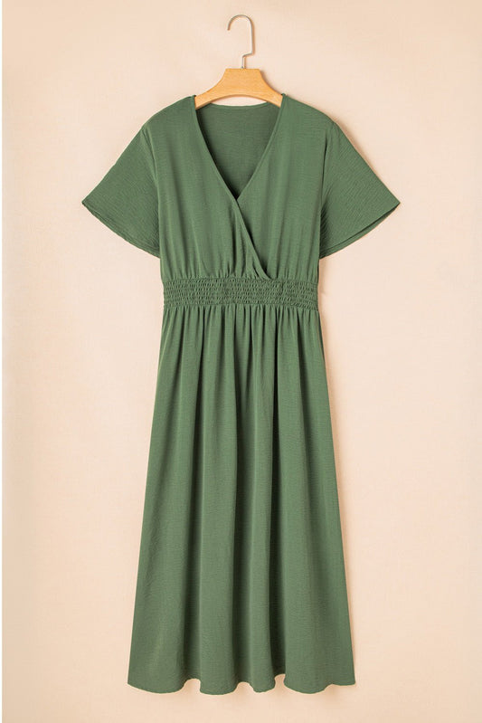 Four Leaf Clover Surplice Neckline Shirred High Waist Plus Size Maxi Dress - Chaelisa's New Jammies