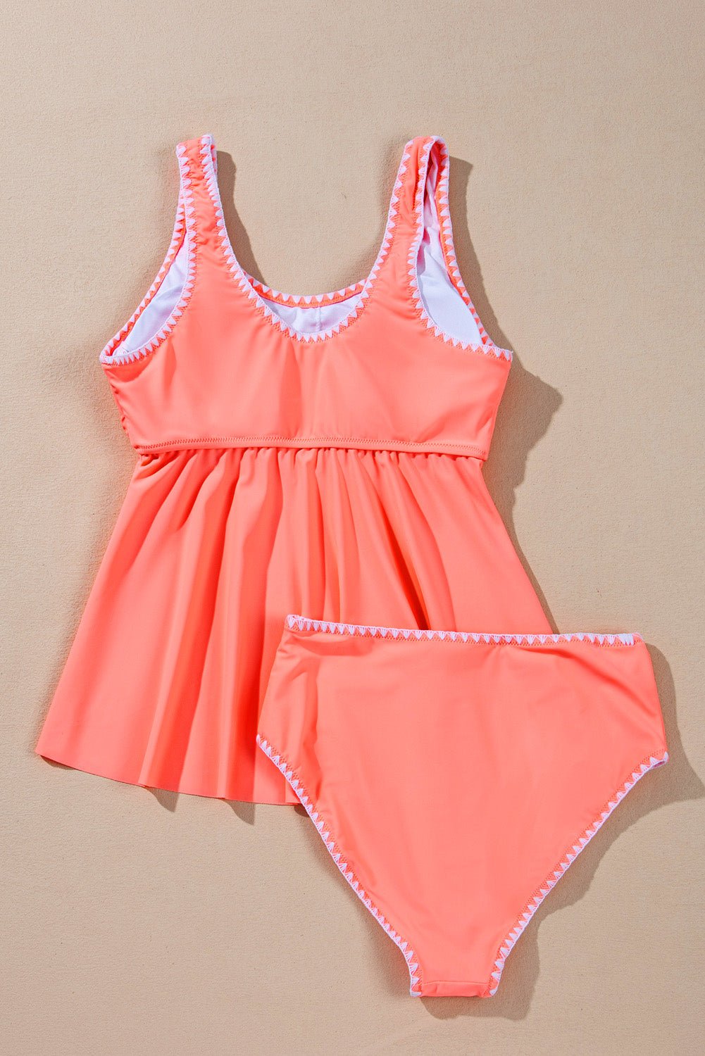 Fresh Salmon Contrast Trim Ruffled Peplum Top Tankini Swimsuit - Chaelisa's New Jammies