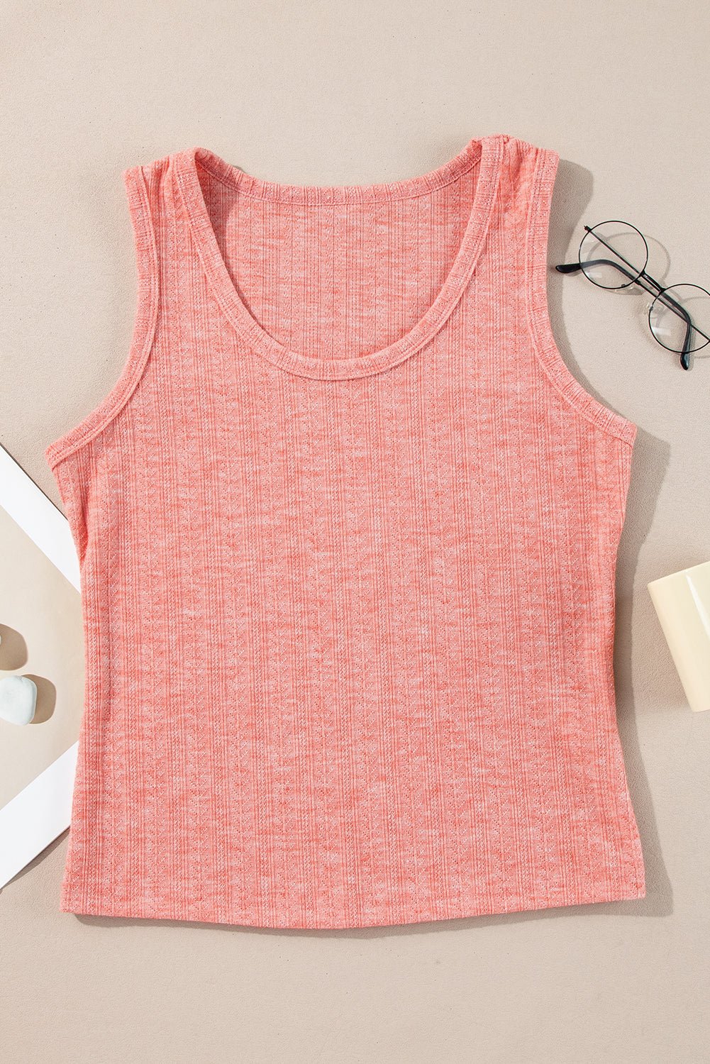Fushia Solid Color Textured U Neck Slim Tank Top - Chaelisa's New Jammies