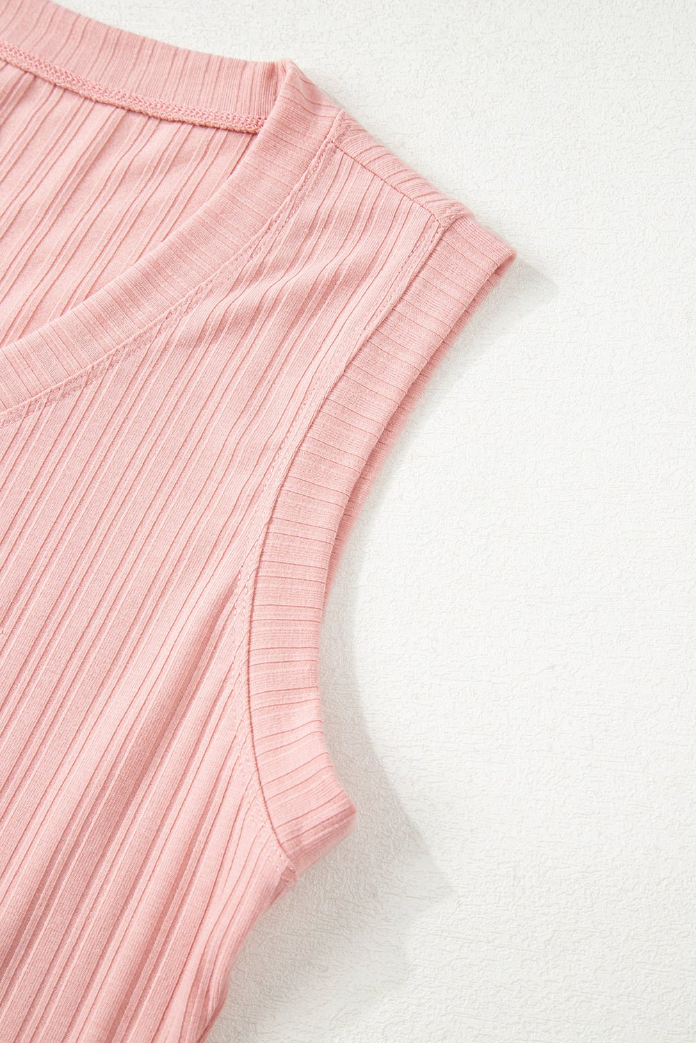 Gossamer Pink Ribbed Button V Neck Tank Top and Shorts Set - Chaelisa's New Jammies
