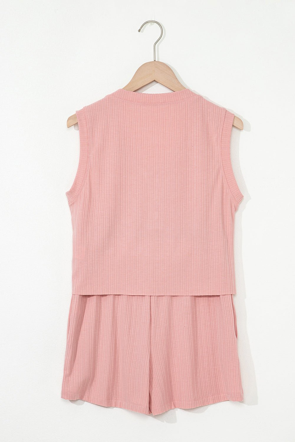 Gossamer Pink Ribbed Button V Neck Tank Top and Shorts Set - Chaelisa's New Jammies