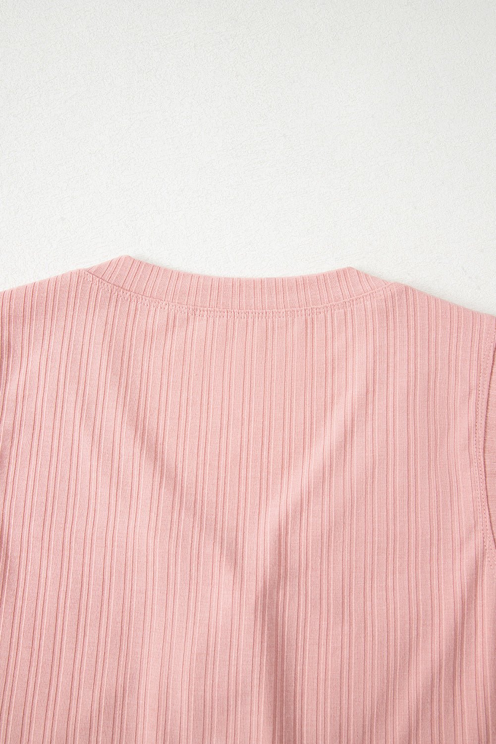 Gossamer Pink Ribbed Button V Neck Tank Top and Shorts Set - Chaelisa's New Jammies