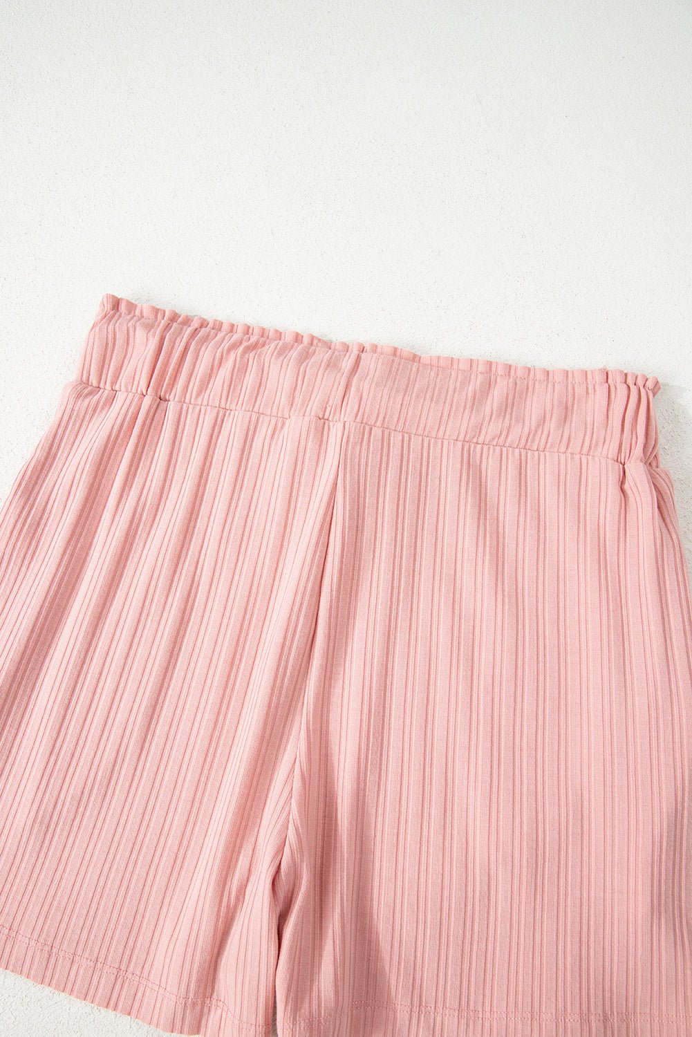 Gossamer Pink Ribbed Button V Neck Tank Top and Shorts Set - Chaelisa's New Jammies