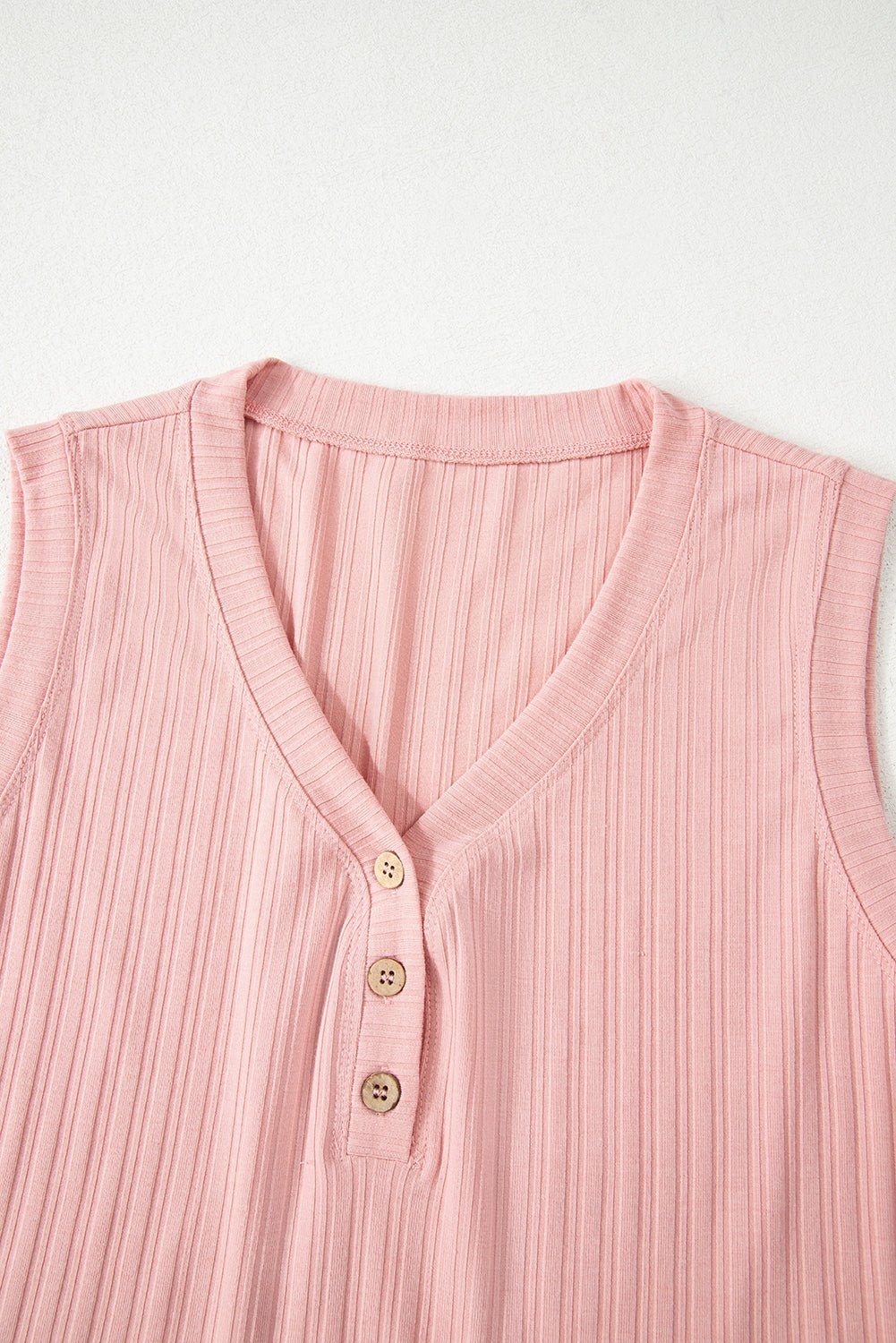 Gossamer Pink Ribbed Button V Neck Tank Top and Shorts Set - Chaelisa's New Jammies