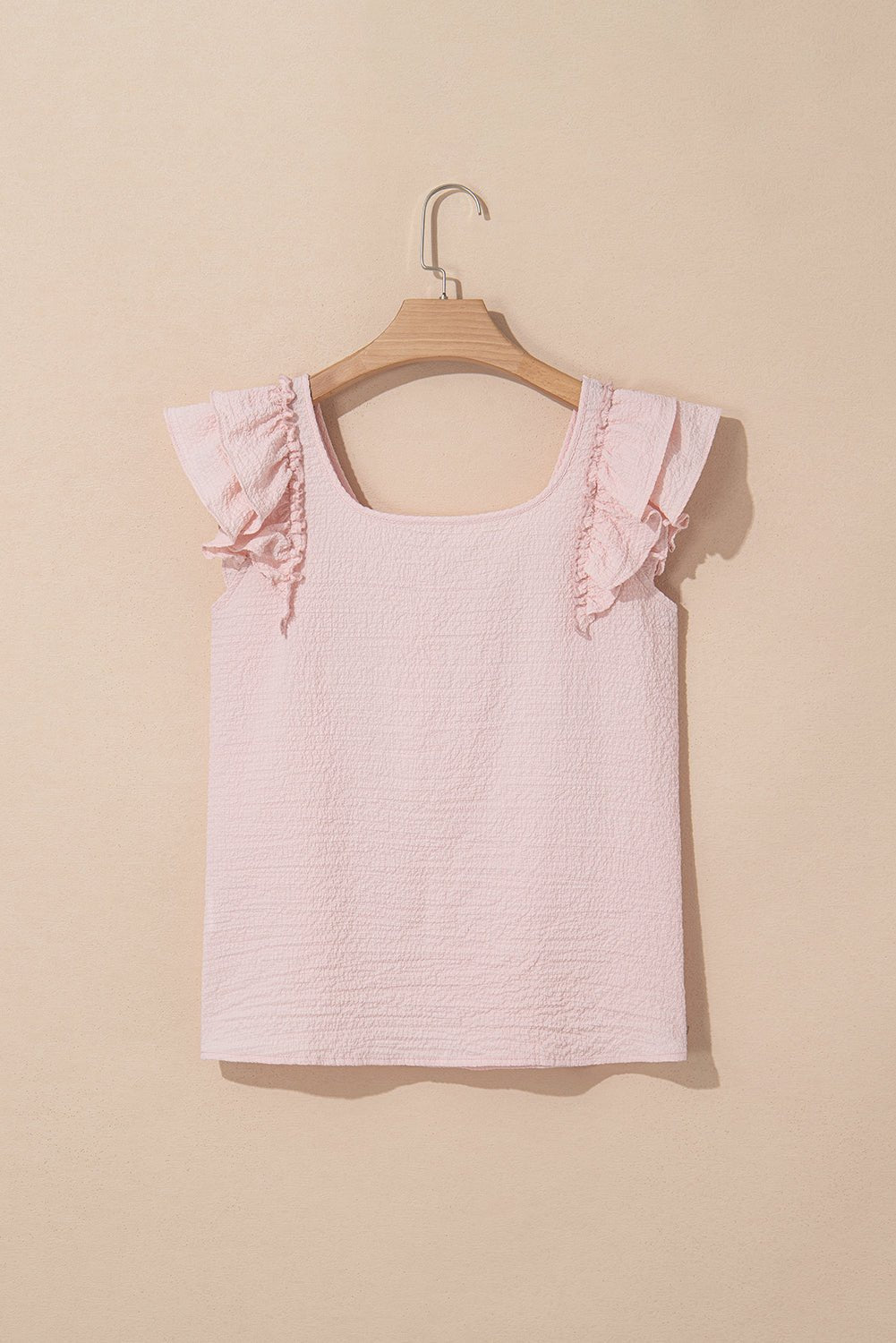 Gossamer Pink Textured Bow Knot Frilled Butterfly Sleeve Blouse - Chaelisa's New Jammies