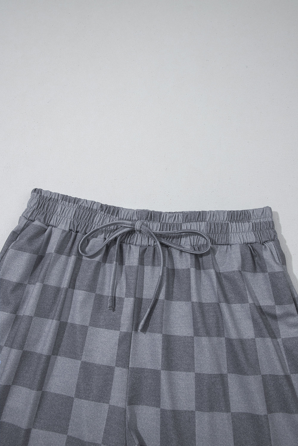 Gray Checkered V Neck Tee Drawstring Shorts Lounge Set - Chaelisa's New Jammies