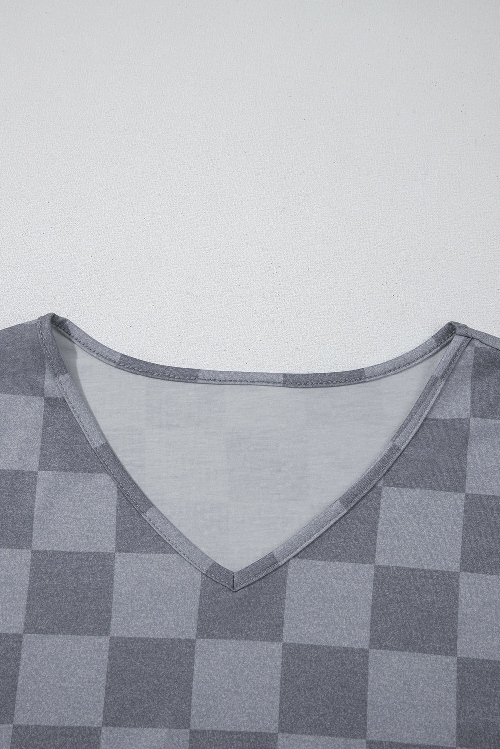 Gray Checkered V Neck Tee Drawstring Shorts Lounge Set - Chaelisa's New Jammies