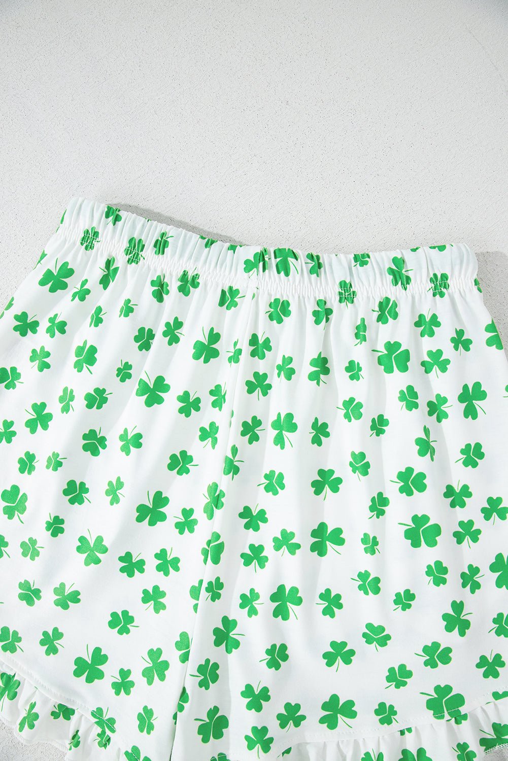 Green Clover Printed Short Sleeve and Ruffled Shorts Pajama Set - Chaelisa's New Jammies