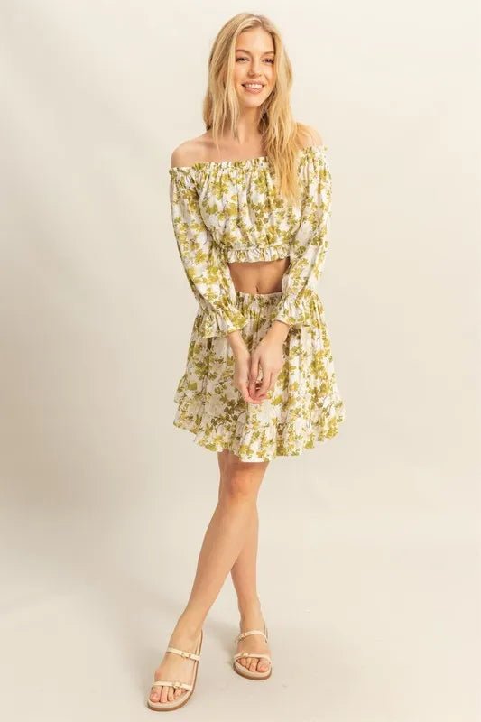 HYFVE Floral Off - Shoulder Flounce Sleeve Top and Skirt Set - Chaelisa's New Jammies