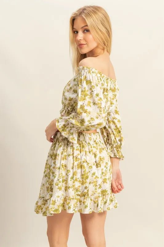 HYFVE Floral Off - Shoulder Flounce Sleeve Top and Skirt Set - Chaelisa's New Jammies