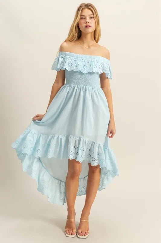 HYFVE High - Low Eyelet Ruffled Off - Shoulder Dress - Chaelisa's New Jammies