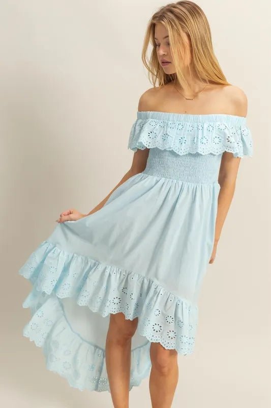 HYFVE High - Low Eyelet Ruffled Off - Shoulder Dress - Chaelisa's New Jammies