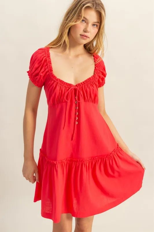 HYFVE Ruched Frill Tiered Short Sleeve Mini Dress - Chaelisa's New Jammies