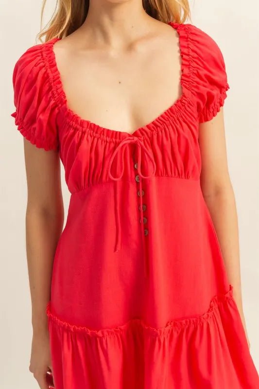 HYFVE Ruched Frill Tiered Short Sleeve Mini Dress - Chaelisa's New Jammies