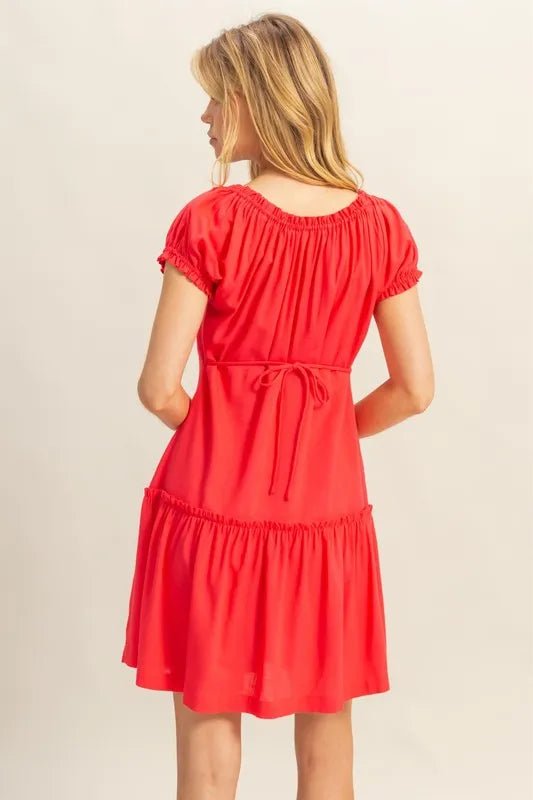 HYFVE Ruched Frill Tiered Short Sleeve Mini Dress - Chaelisa's New Jammies