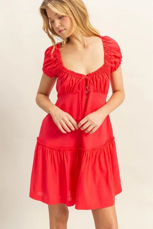HYFVE Ruched Frill Tiered Short Sleeve Mini Dress - Chaelisa's New Jammies