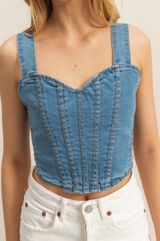 HYFVE Washed Sweetheart Neck Wide Strap Denim Tank - Chaelisa's New Jammies