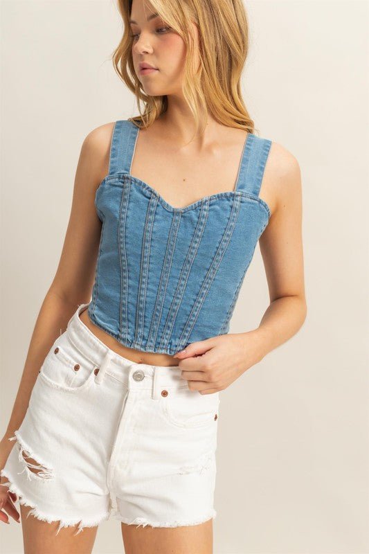 HYFVE Washed Sweetheart Neck Wide Strap Denim Tank - Chaelisa's New Jammies