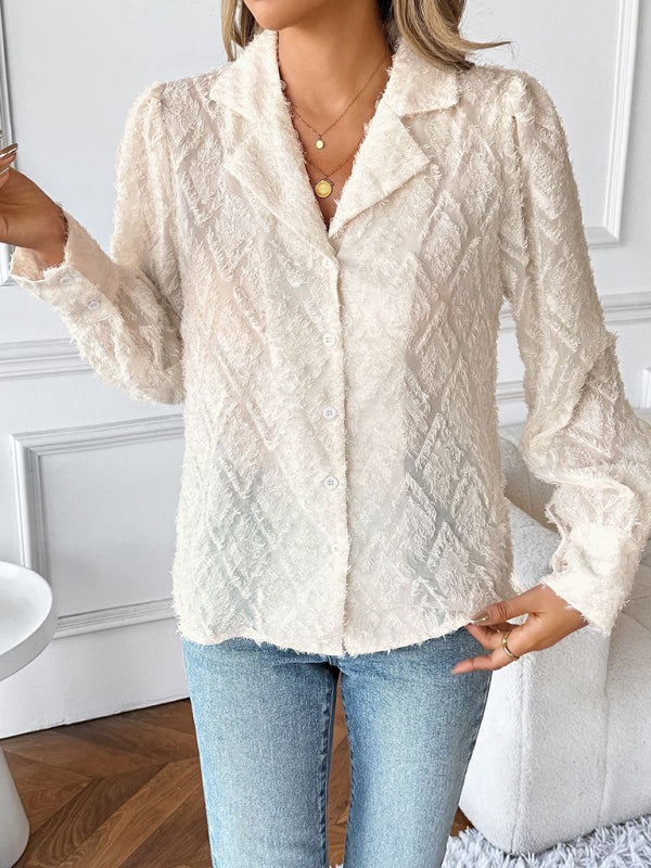 Diamond check suit collar cardigan long-sleeved shirt