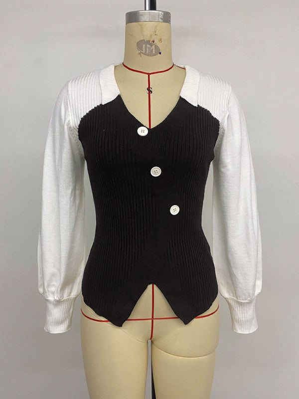 New contrast color stitching V-neck sweater