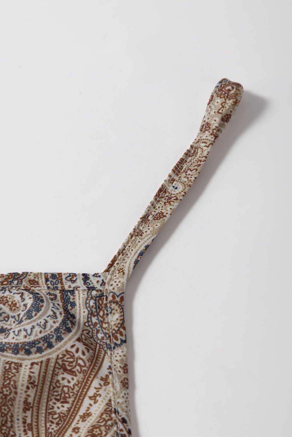 Khaki Paisley Printed Spaghetti Strap V Neck Smocked Babydoll Tank Top - Chaelisa's New Jammies