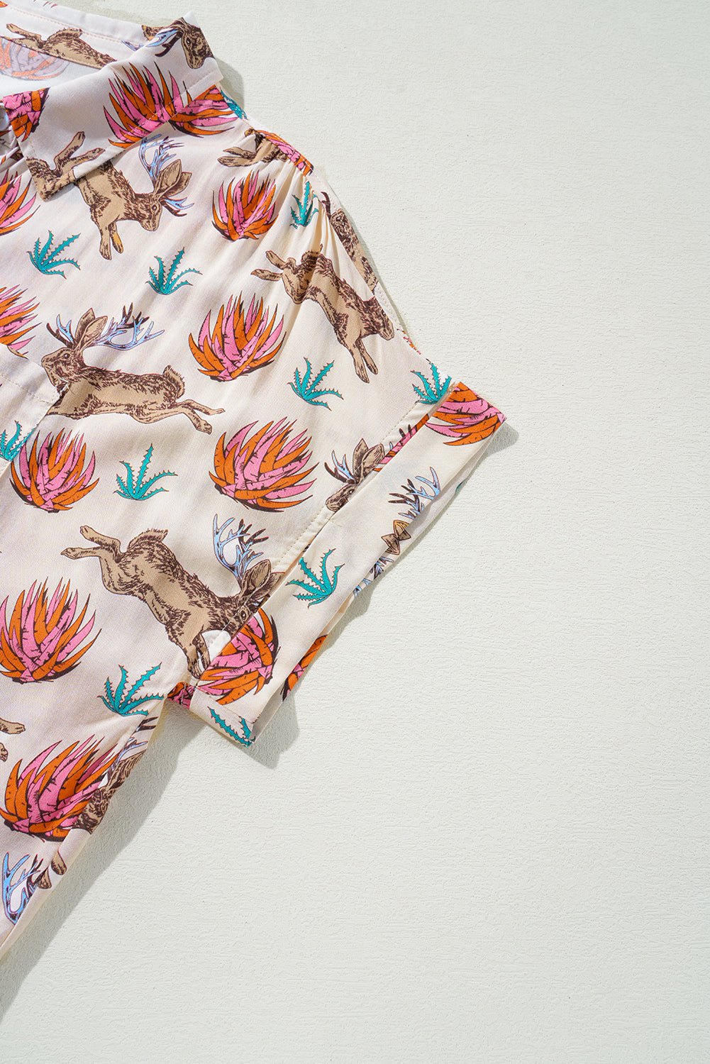 Khaki Plus Size Western Pattern Print Buttoned Short Sleeve Shirt - Chaelisa's New Jammies