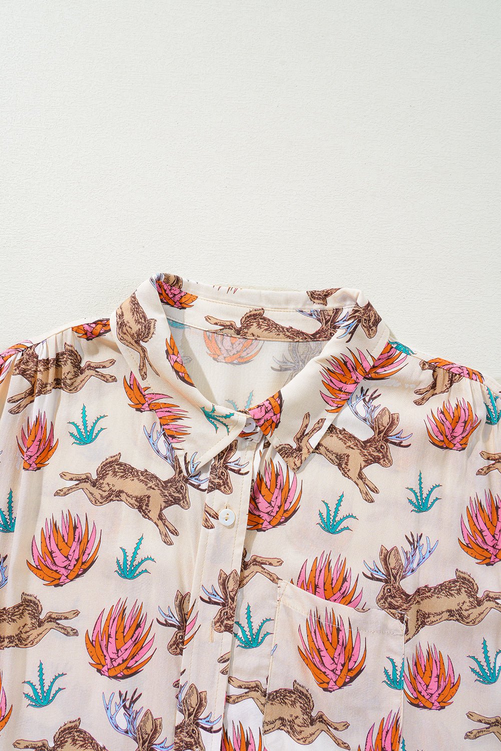 Khaki Plus Size Western Pattern Print Buttoned Short Sleeve Shirt - Chaelisa's New Jammies