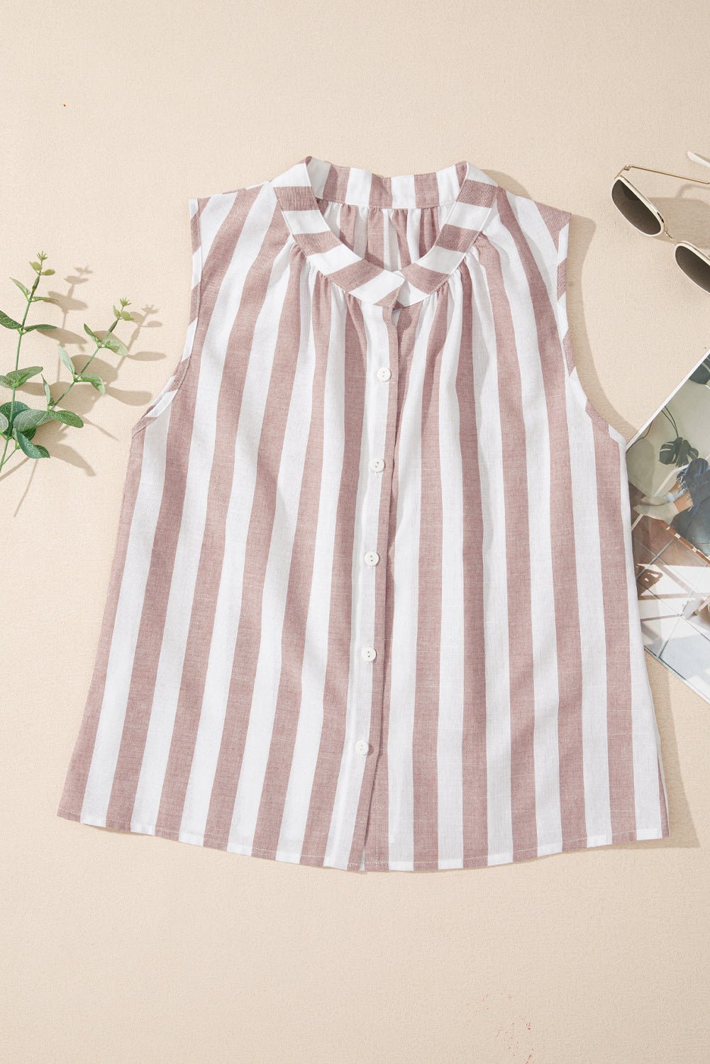 Khaki Stripe Casual Button Down Sleeveless Shirt - Chaelisa's New Jammies