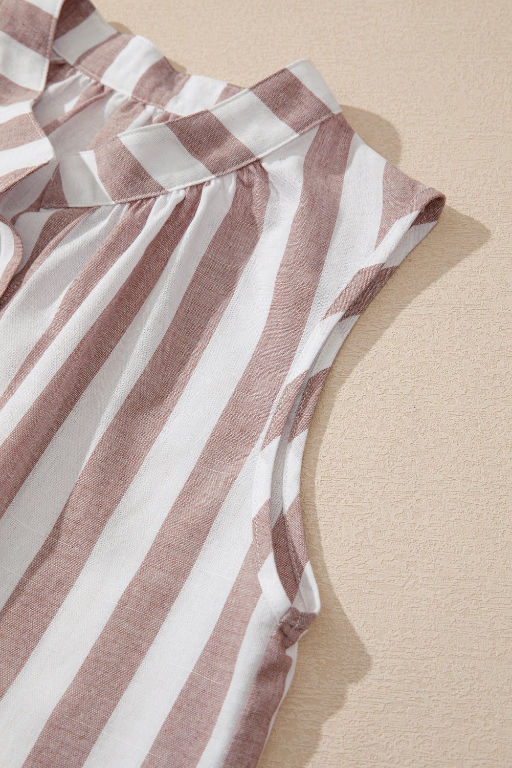 Khaki Stripe Casual Button Down Sleeveless Shirt - Chaelisa's New Jammies